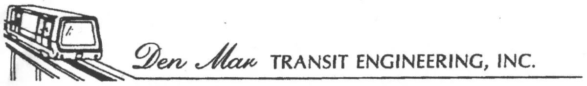The original Den Mar Transit Engineering, Inc. logo, showing a rail car