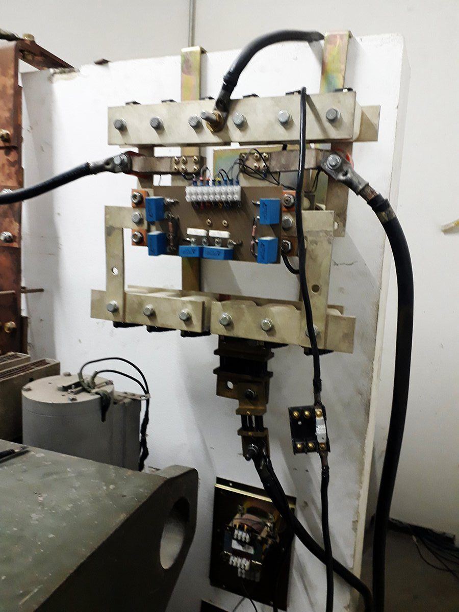 A wall-mounted switching rig used for interruption testing